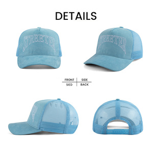 2025 thời trang mới 5 Bảng điều chỉnh unisex da lộn Trucker mũ tùy chỉnh thêu logo cong Vành lưới bóng chày trucker cap - Product Image 2