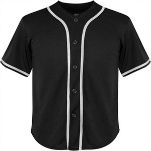 Camiseta de Béisbol Unisex Negra de Manga Corta con Botones al Frente, Absorbente de Humedad, Corte Regular, 100% Poliéster, Color Sólido, para Todas las Temporadas - Product Image 1