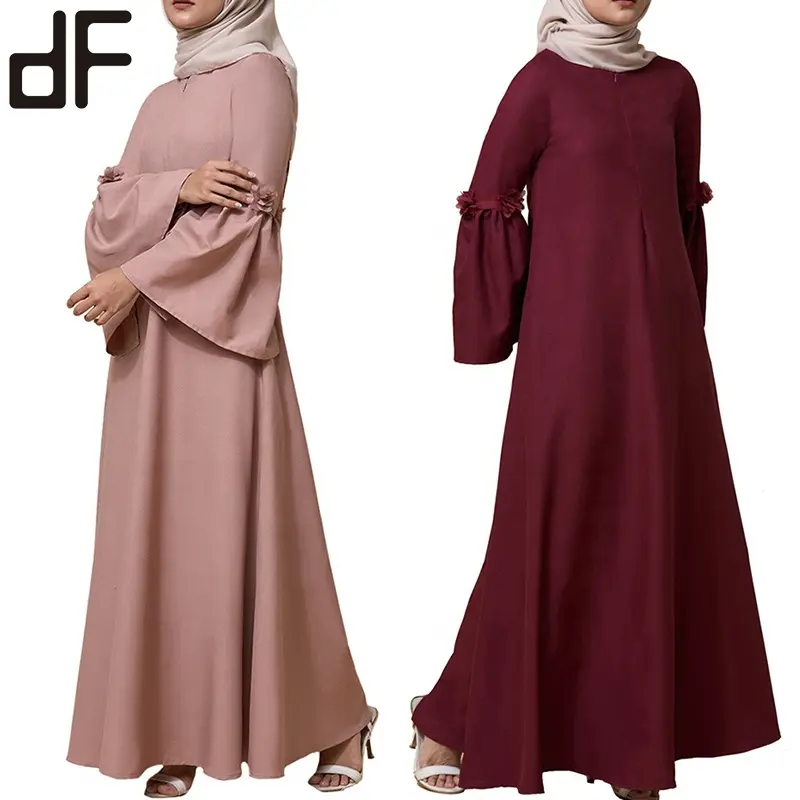 Odm de moda llano largo de Mujeres de Arabia Saudita abaya jubah muslimah mujeres suave crepe dubai abaya musulmán vestido con ribete de encaje islámico abaya