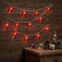 Guirlande lumineuse LED blanc chaud avec ornement nœud rouge, câble transparent, fonctionnant sur piles, pour décoration de Noël
