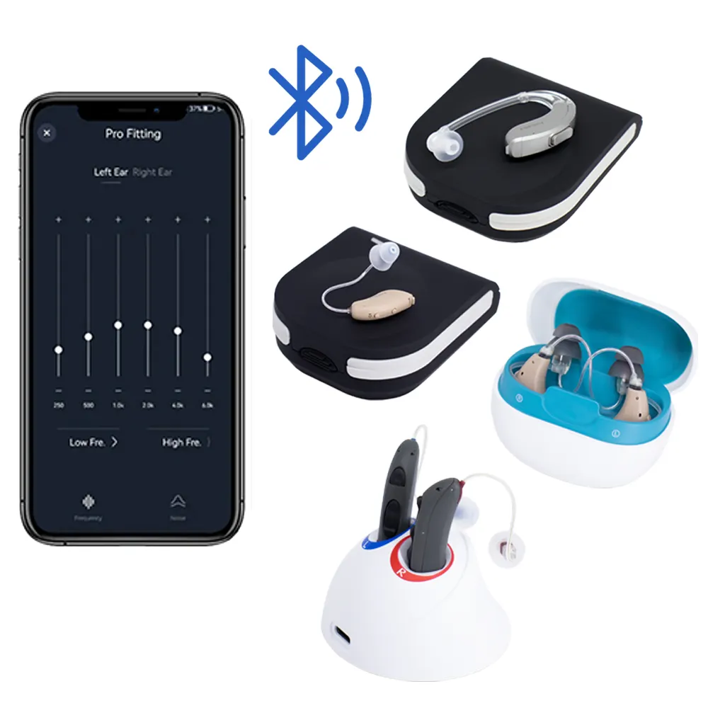 Máy trợ thính Bluetooth có thể lập trình chất lượng cao có thể sạc lại với điều khiển ứng dụng cho người cao niên bị mất thính lực