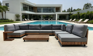 Luxury Solid Teak <b>Wood</b> Modular Outdoor Sectional <b>Set</b> with Waterproof Grey Cushions Roots-tk-09 <b>Wood</b> <b>Set</b> Models - Product Image 6