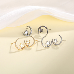 Orecchini a forma di stella e luna da donna, orecchini minimalisti in metallo, orecchini alla moda, gioielli per tutti i giorni, accessorio elegante da regalo - Product Image 3