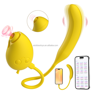 Vibrateur clitoridien et anal 2-en-1 en silicone, contrôle par application, détachable, stimulation par succion et léchage, combo mangue-banane - Product Image 1
