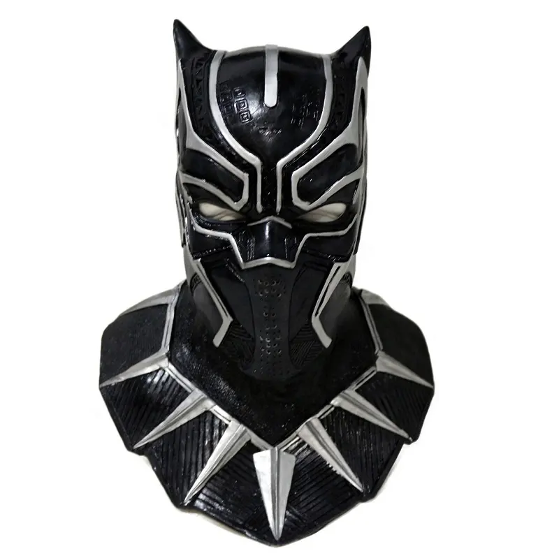 Kostum Cosplay Film Masker Wajah Penuh Topeng Lateks Black Panther Karakter Full Overhead Dress Up