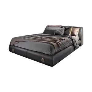 Итальянская роскошная двуспальная кровать, Высококачественная синтетическая кожа, Современная Главная спальня, легкий дизайн
