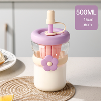 Schattige glazen waterfles met rietje en infuser, draagbare fruitthee-infuser beker voor dagelijks gebruik op kantoor en buitenshuis