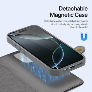 Funda de cuero para iPhone serie 15/16 con tarjetero, billetera magnética desmontable 2 en 1 y cordón. - Product Image 2