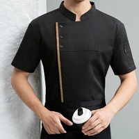 Vêtements de travail pour la restauration, la cuisine et la boulangerie, vestes de chef en polyester noir à manches courtes, logo personnalisé en gros