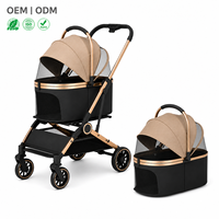 Poussette pliable pour animaux de compagnie en alliage d'acier au carbone, cabine détachable, grand panier de rangement, capacité de charge de 25 kg, poussette pour animaux de compagnie à marque privée