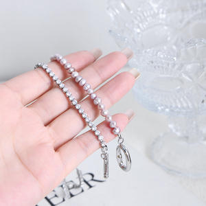 Bingxin Sieraden Elegante Paarse Zoetwaterparelketting voor Dames Mode Titanium Staal Toggle Sluiting Zirkoon Ketting Dagelijks Gebruik - Product Image 5