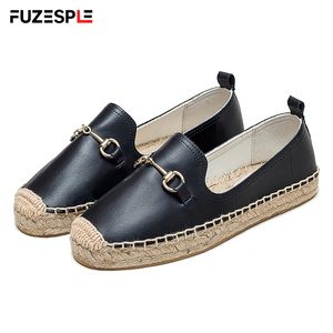 <span class=keywords><strong>Alpargatas</strong></span> de cuero premium para <span class=keywords><strong>mujer</strong></span>, sin cordones, con suela de yute natural tejida, mocasines antideslizantes con plataforma, zapatos para caminar y desplazarse. - Product Image 1