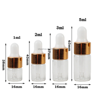 Botol tetes kaca Mini kosong, kemasan kosmetik minyak esensial 1ml 2ml 3ml 5ml dengan tutup emas