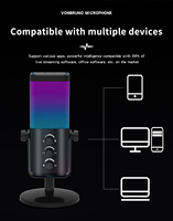 Voxfull M70 Ruban professionnel Streaming Type C Podcasting Gaming Enregistrement RVB Microphone à condensateur avec support de bras pour joueur