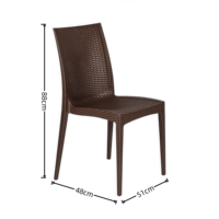 Chaise de salle à manger sans bras en plastique PP empilable marron en rotin design pour café bistro restaurant
