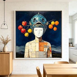 Dipinto su Tela con Personaggio Astratto Surreale, <span class=keywords><strong>Arte</strong></span> Murale Vintage Texturizzata, Decorazione Incorniciata per Ristorante, Soggiorno, Ingresso - Product Image 4