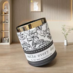 Poubelle cylindrique enveloppée de cuir 27 cm, design « Sourire au quotidien », pour la maison, le bureau, la cuisine, utilisation en intérieur - Product Image 3