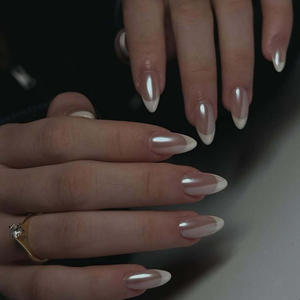 TSZS 24 Uñas Postizas Francesas Almendradas con Pegamento, Diseño de Borde Blanco, Uñas a Presión, Puntas de Uñas Stiletto Rosas Simples y Modernas - Product Image 2