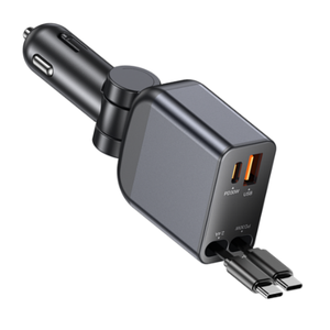 Chargeur de voiture rétractable 4-en-1 à 2 ports USB-C pour recharge rapide, adaptateur de chargeur de téléphone pliable pour voiture, vente en gros - Product Image 1
