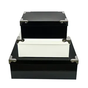 White Decorative Cardboard Folding Box with Metal Corners and Handles Clothing Towel Storage Box