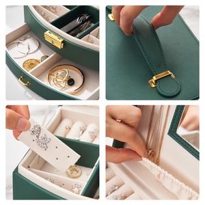 Portable Double Layer Fine <b>Leather</b> <b>Jewelry</b> Box for Little Girls Multifunctional Square Storage Mirror Ele Queen Key Lock Closure - Product Image 2