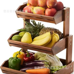 Wooden Multi Layer Fruit Rack 3 Floors Kitchen <b>Vegetable</b> Storage Countertop Organizer <b>Standing</b> Type - Product Image 3