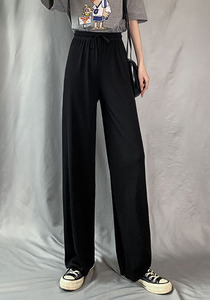 Pantalon large en soie glacée pour femmes, sélection rigoureuse pour l'été 2023, style fin, nouveau pantalon taille haute, coupe droite, ample, jambe large, R2291 - Product Image 6