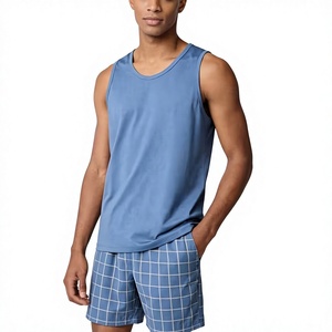 Men's Blue Solid Sleeveless Tank Top O-Neck Breathable Casual Knitted Sporty Athletic Front Logo Summer - Product Image 5