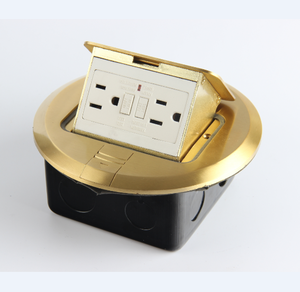 Qualitätszertifizierte Bodensteckdose aus Messing/Goldkupfer mit GFCI-Stecker, 2 Ausgängen, USB-C-Anschlüssen, Manipulationsgeschützt und Selbsterdendend - Product Image 1