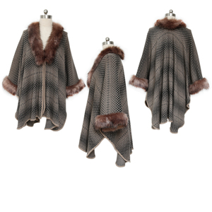 Hochwertige dicke Kunst pelz Poncho <span class=keywords><strong>Vintage</strong></span> zwei Farben kombiniert gestrickte Kunst pelz Kragen Mantel <span class=keywords><strong>Cape</strong></span> - Product Image 4
