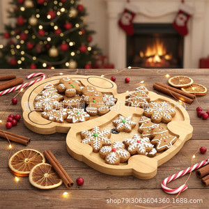 Bandeja de Servir de Bambú con Diseño de Muñeco de Nieve, Bandeja Navideña para Pan, Frutas y Aperitivos, Plato Decorativo para Comida - Product Image 2