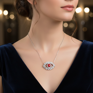 Collier en forme d'œil, grande taille, charme œil du mal, collier en corail, bijoux en argent sterling 925 - Product Image 3