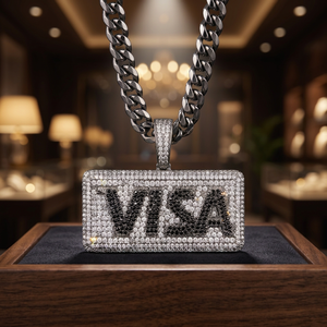 Custom VISA Letter <b>Iced</b> <b>Out</b> Pendant Necklace Black Rhodium Cuban Link <b>Chain</b> 925 Sterling Silver Moissanite Hip Hop Jewelry - Product Image 3