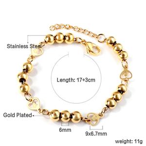 Bracelet personnalisable en forme d'étoile et de cœur, étanche, avec perles et zircons, pour femme, en acier inoxydable plaqué or 18 carats, avec breloques - Product Image 4
