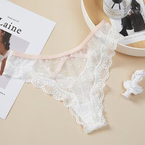 String en dentelle transparente sans couture pour femme, taille basse, imprimé uni, brodé, en maille tricotée Spandex/Nylon, tailles S-XL - Product Image 5