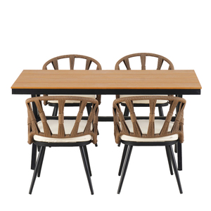 Modern Portable Outdoor Set with PE Rattan Chairs and Plastic Wood Table 4 Seater for Gardens and Lawns - Product Image 6