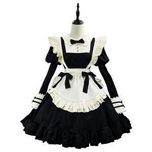 Lolita Black Maid Dress With Apron And Ruffles For Cosplay Role-Playing Events - Product Image 4