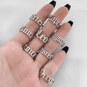 Bague ouverte réglable en plaqué or 18 carats personnalisée Bague pour femme 12 signes du zodiaque Bague pour <span class=keywords><strong>horoscope</strong></span> étanche avec lettres anglaises anciennes - Product Image 3