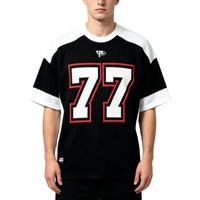 Kaos Jersey Oversize Warna Hitam Putih Berkualitas Tinggi Grosir Custom, Streetwear Bordir Garis Merah, Kaos Olahraga Longgar