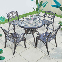 Vente directe d'usine, table de pique-nique de jardin, table de salle à manger, 6 chaises, restaurant, bistrot, ensemble de tables en aluminium moulé commercial, chaise de jardin