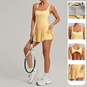 Nieuwe collectie stijlvolle sexy rugloze sportjurk voor dames met ingebouwde shorts, geplooide tennisrok, geschikt voor buitenfitness en padel. - Product Image 3
