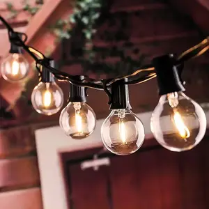 Solar String Lights Outdoor Waterproof LED With Remote 25 FT Solar Panel Powered Globe G40 Hanging String Lights