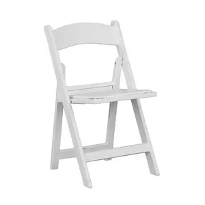Silla plegable de plástico para exteriores, silla portátil con cojín de asiento, color blanco, venta al por mayor