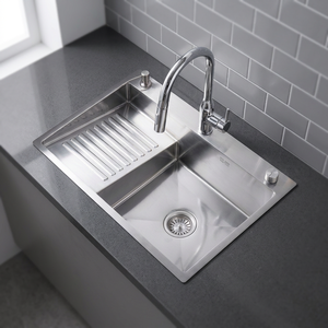 <b>Brushed</b> Stainless Steel Single Hole Under Mount Sink With <b>Drain</b> Board Anti Rust Kitchen Washing Basin OEM For Home Restaurant Us - Product Image 3