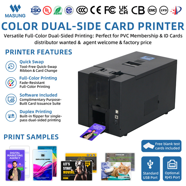 MASUNG S22K Dual Sided ID Card Printer  Compatible with PVC Card PET Plastic PET Mix Overlay for Printing High-Durability Badges