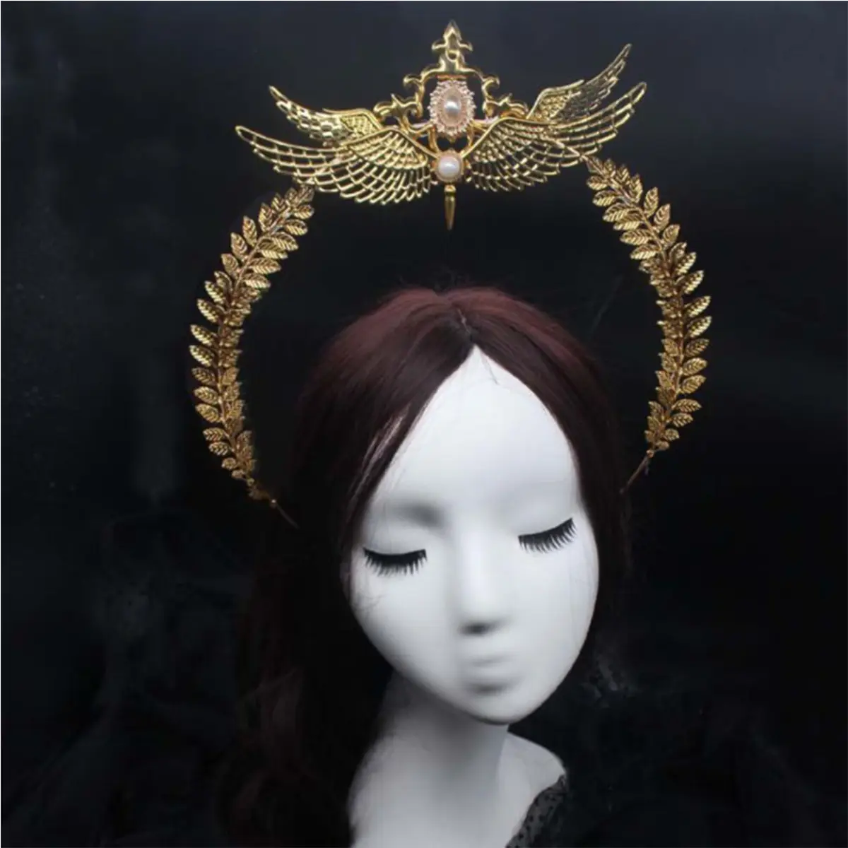 Tiara de cabelo barroco da coroa do tipo faça você mesmo, dourado, de pena, pérola, para casamento, cosplay