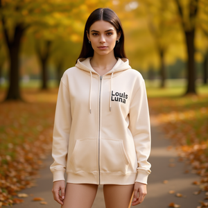 Sweat-shirt à capuche pour femme Hdj, beige, manches longues, fermeture éclair sur le devant, vêtements décontractés d'automne, tailles M, L, XL, 2XL - Product Image 2