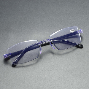 ホット販売ファッションカットエッジ老眼メガネアンチブルー光距離リムレスリーダー遠近両用老眼鏡