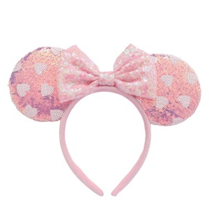 2025デザインミッキー耳ヘッドバンド甘いハートピンクベルベットマウス耳ヘッドバンドアクセサリーマウスヘッドバンド - Product Image 5