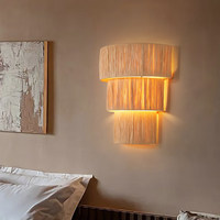 Lampe murale en paille tressée style Wabi-sabi pour chambre, salon, gîte, chevet, décoration rétro japonaise, design de créateur